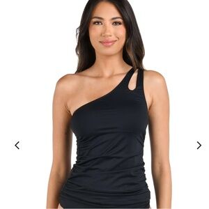 NWT La blanca Island Goddess One Shoulder Keyhole Tankini Top - Black